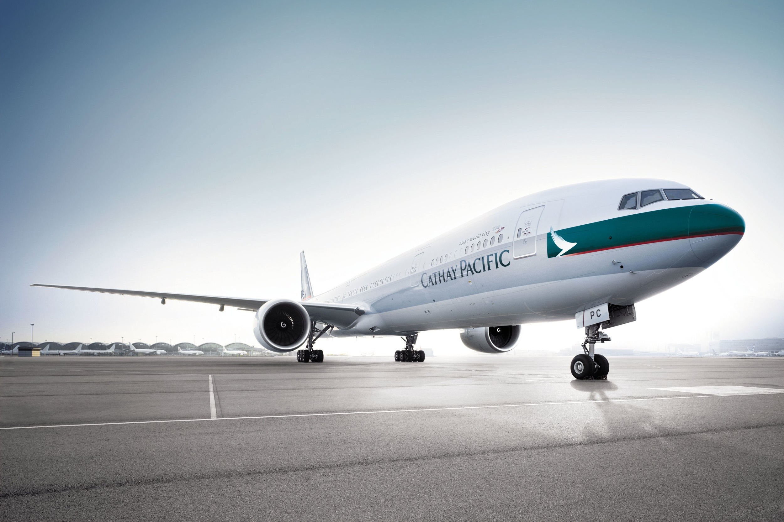 Cathay Pacific wide-body aircraft on tarmac