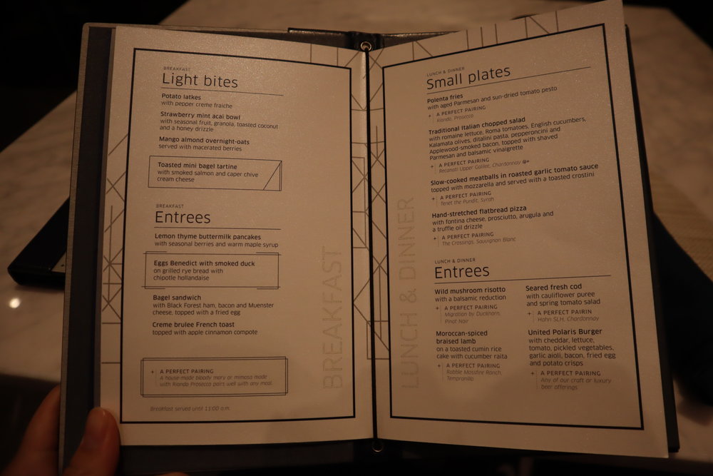 United Polaris Lounge Newark – Menu