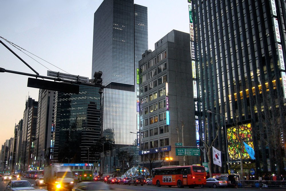 Gangnam street scene by night