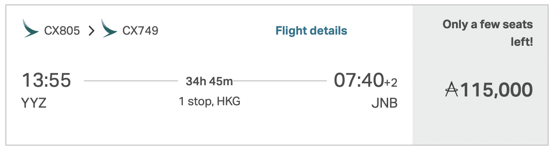 YYZ HKG JNB Asia Miles