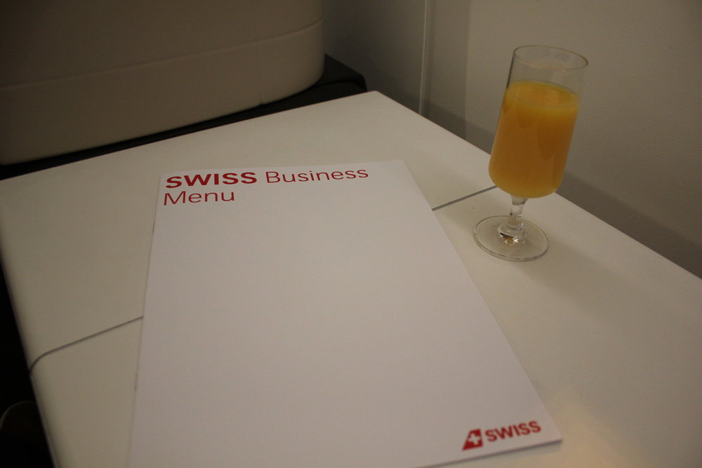 Swiss 777 business class – Welcome drink and menu