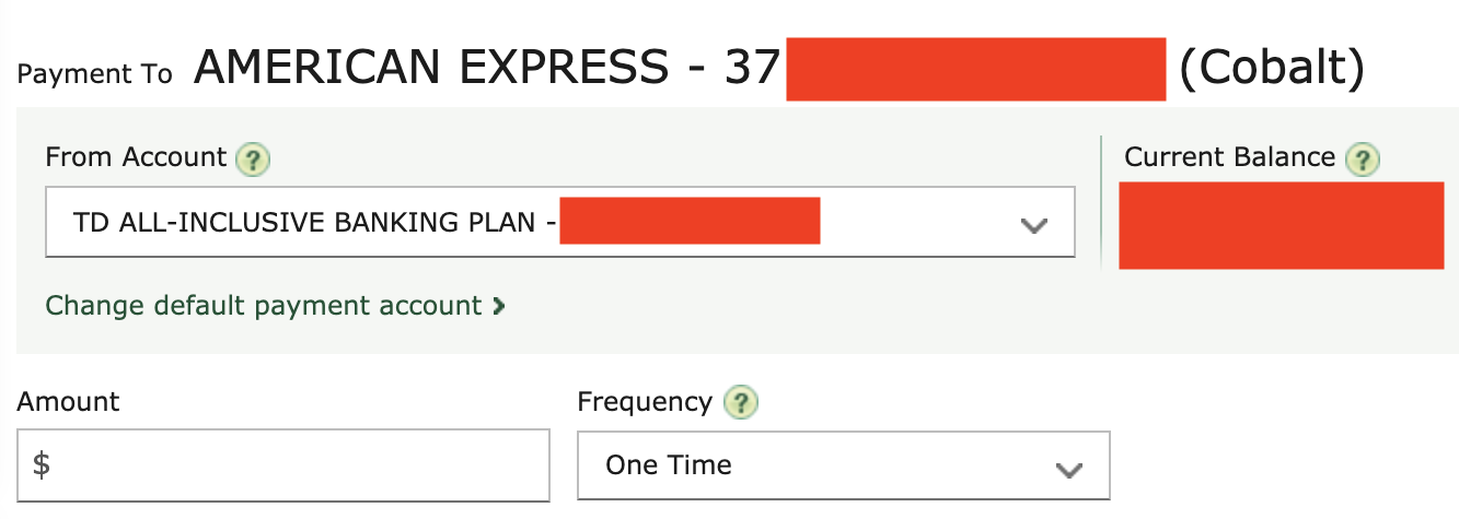 screenshot of TD bank account payment