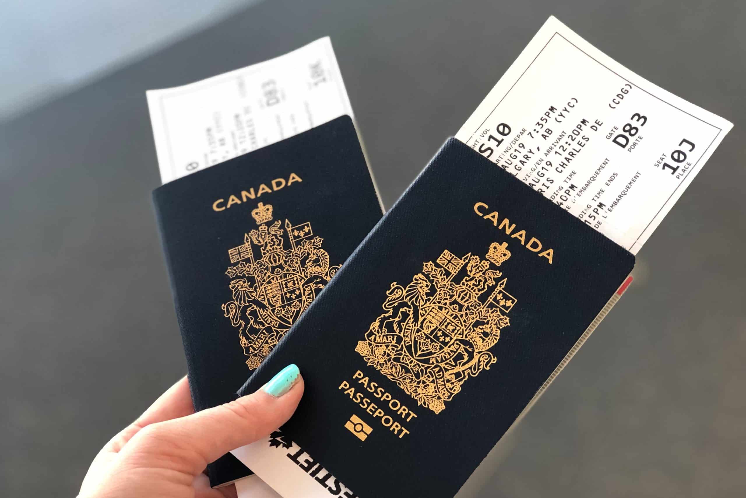 Canadian passports with boarding passes