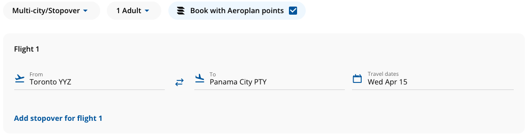 Aeroplan Stopovers Step 1