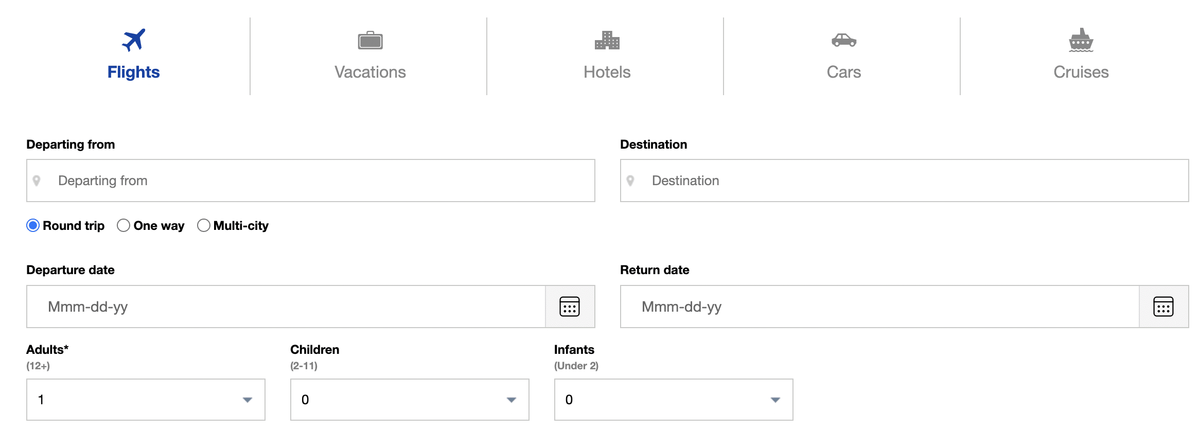 Screenshot from MBNA Rewards travel platform