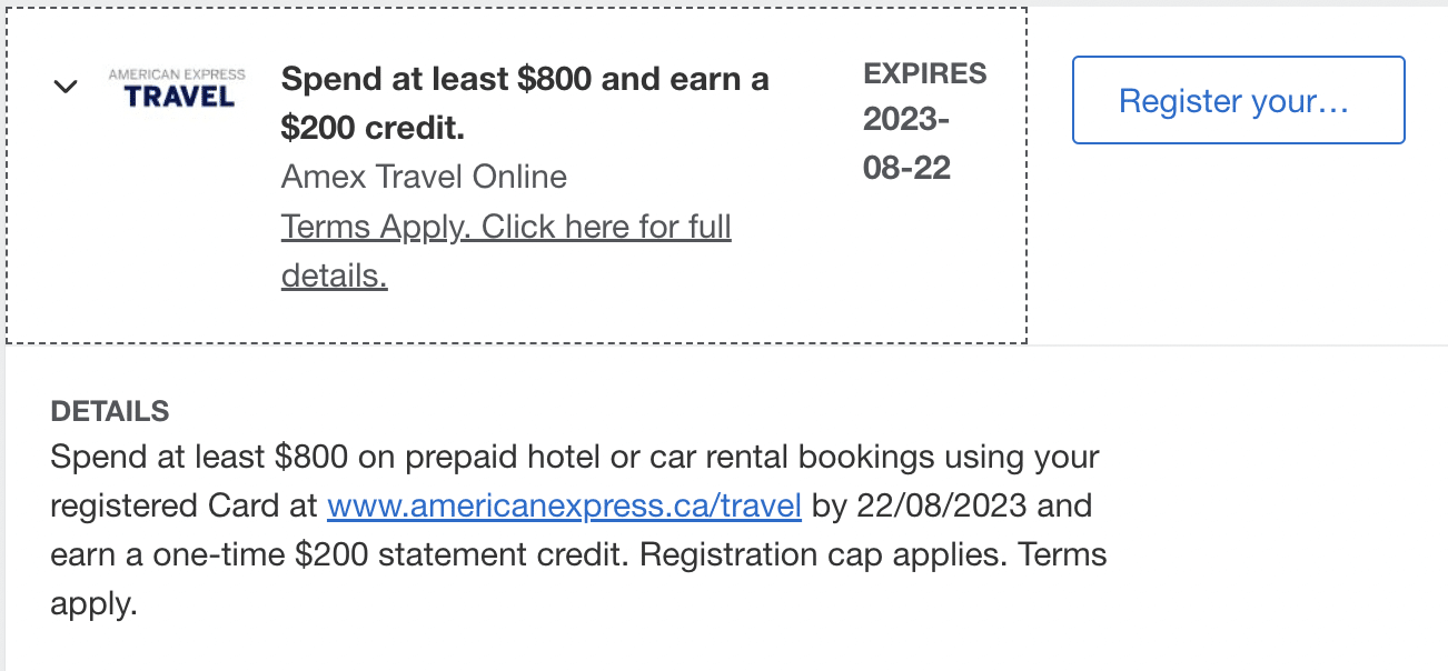 Screenshot of Amex Offer