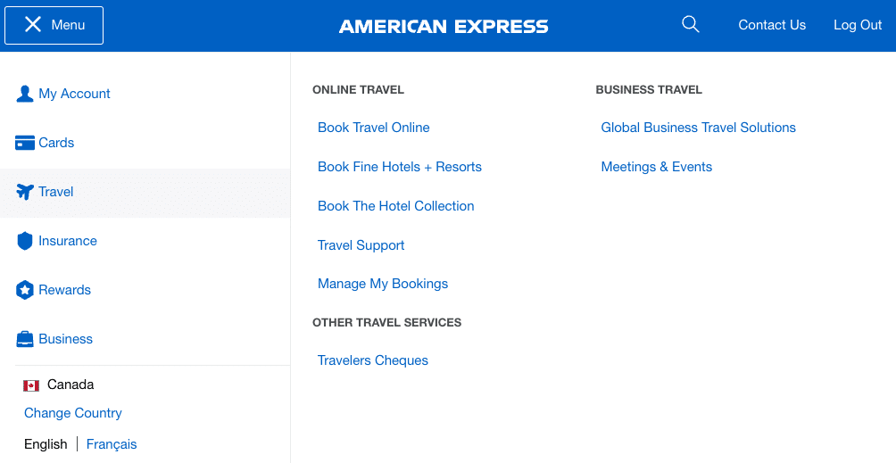 screenshot from Amex Travel