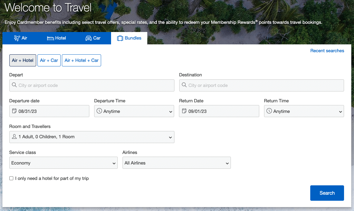 Screenshot from Amex Travel