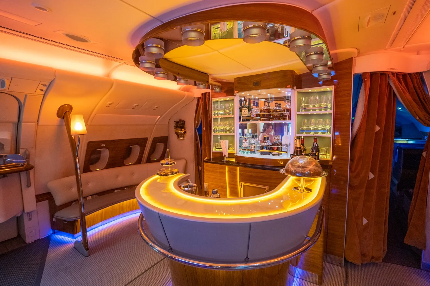 The onboard bar in business class on the Emirates Airbus A380