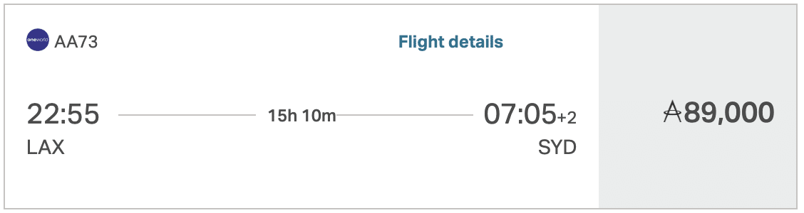 Asia Miles LAX SYD in J