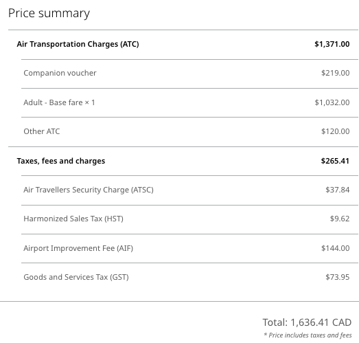 WestJet Premium YYC YYZ voucher applied
