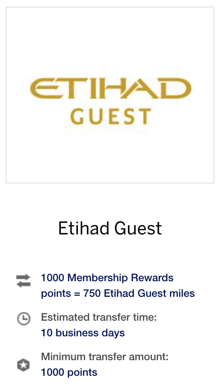 Screenshot of Etihad Guest from Amex website