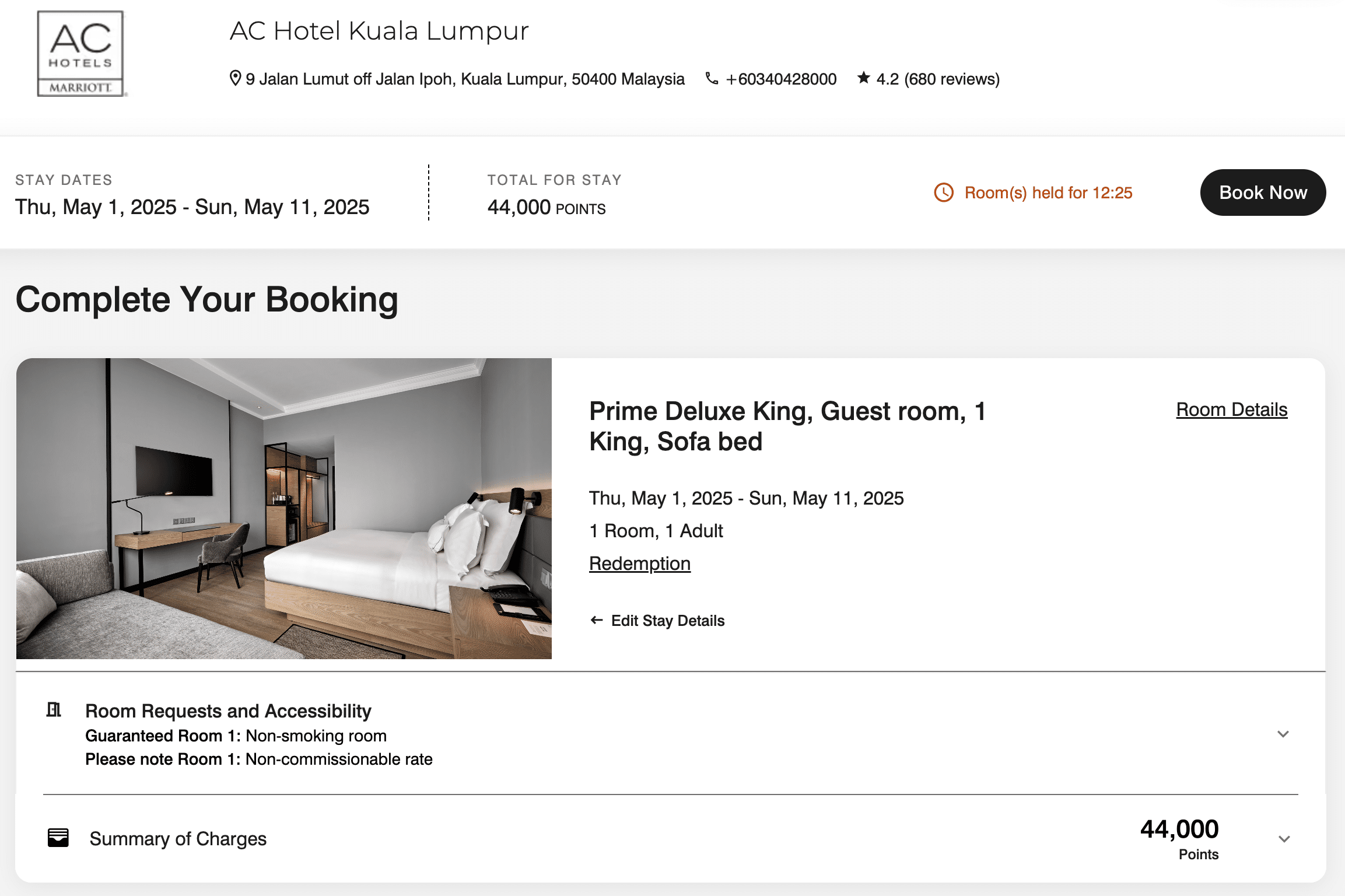 AC Hotel Kuala Lumpur Booking Confirmation