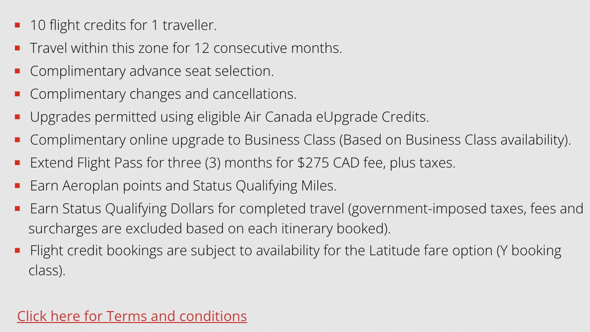 Air Canada Flight Pass terms and conditions