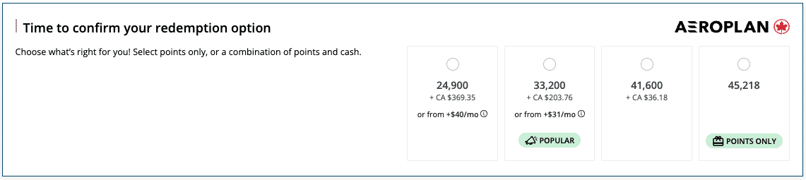 Aeroplan Points + Cash