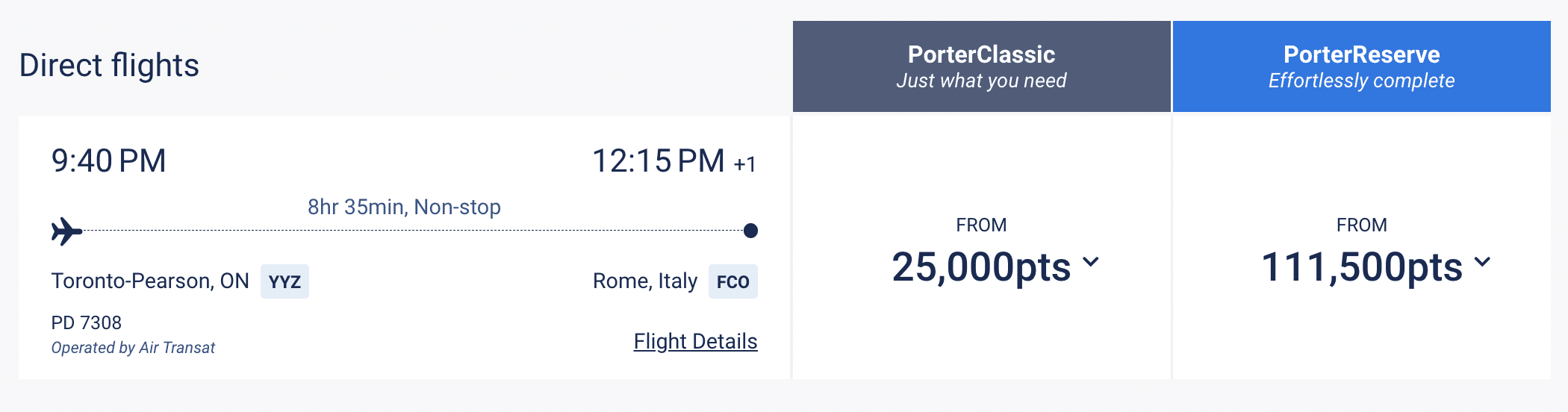 viporter redemption yyz fco