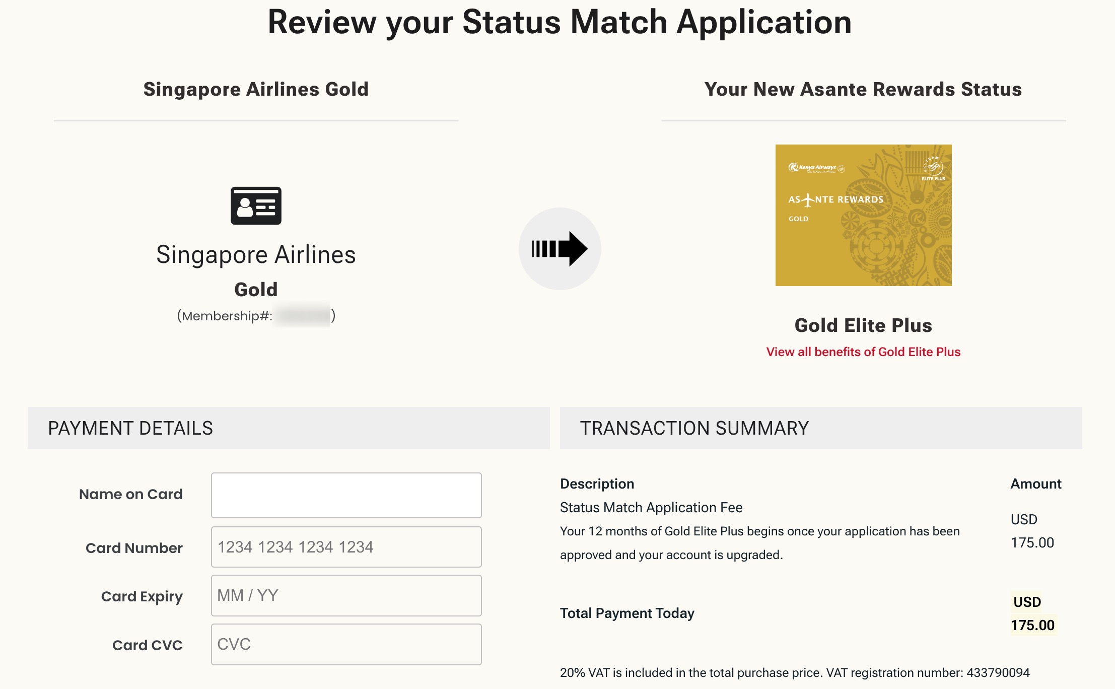 Asante Rewards Status Match Krisflyer