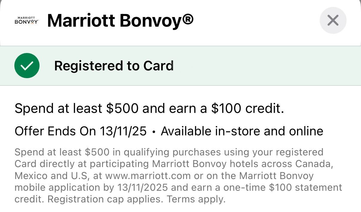 Marriott Amex Offer Spend $500 Get $100