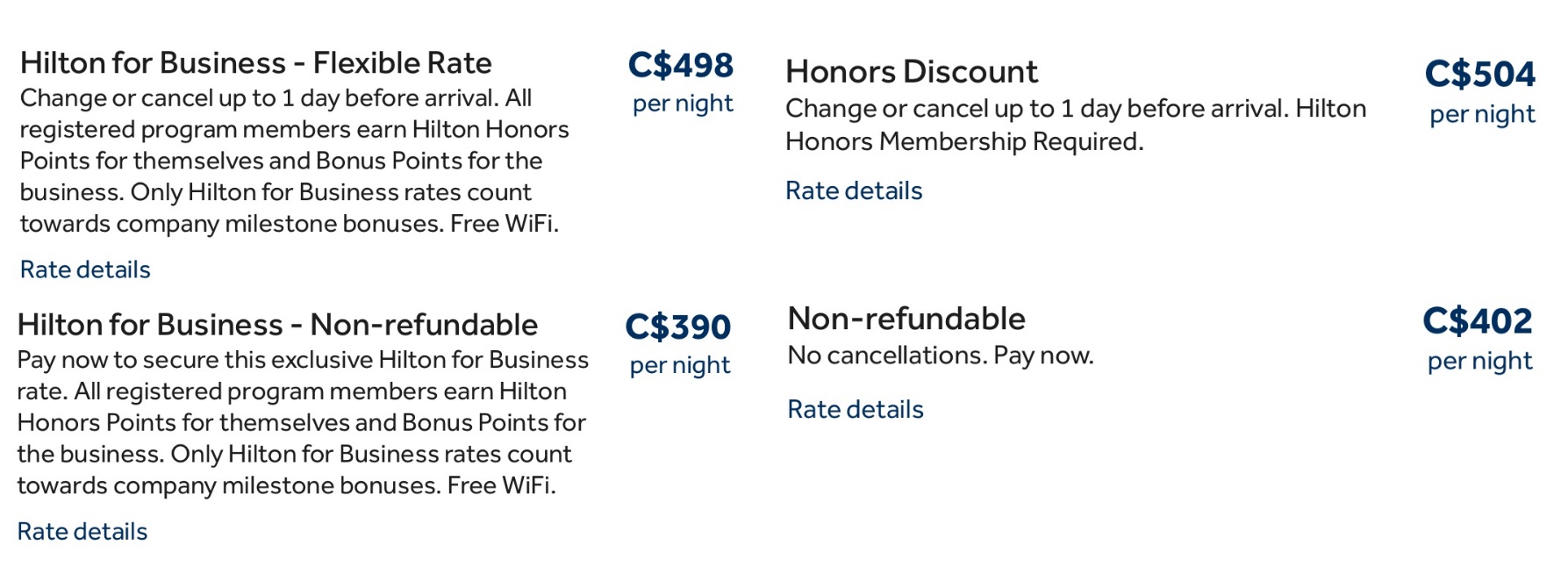 Hilton Honors Business Rate Comparison