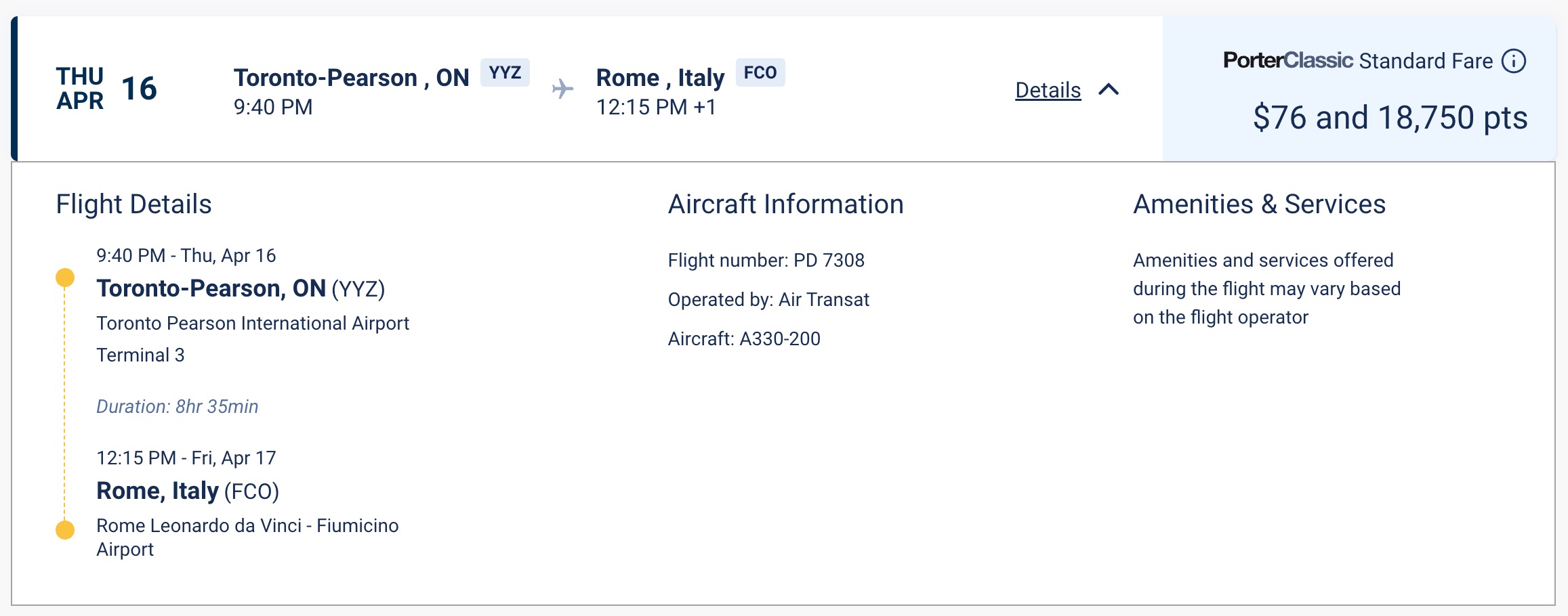 porter award sale yyz fco