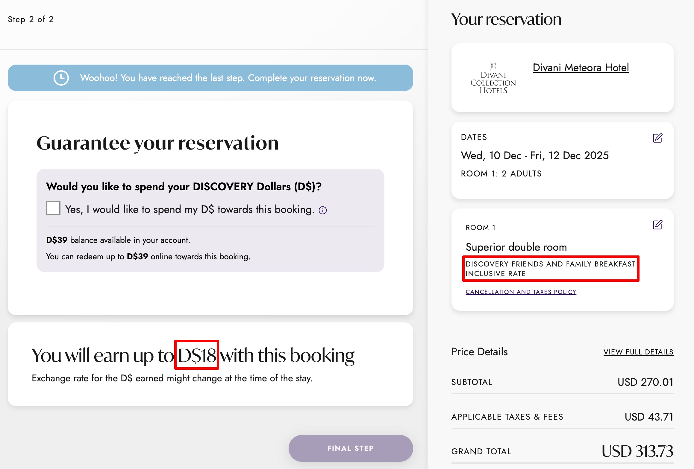 Divani Meteroa Sample Booking