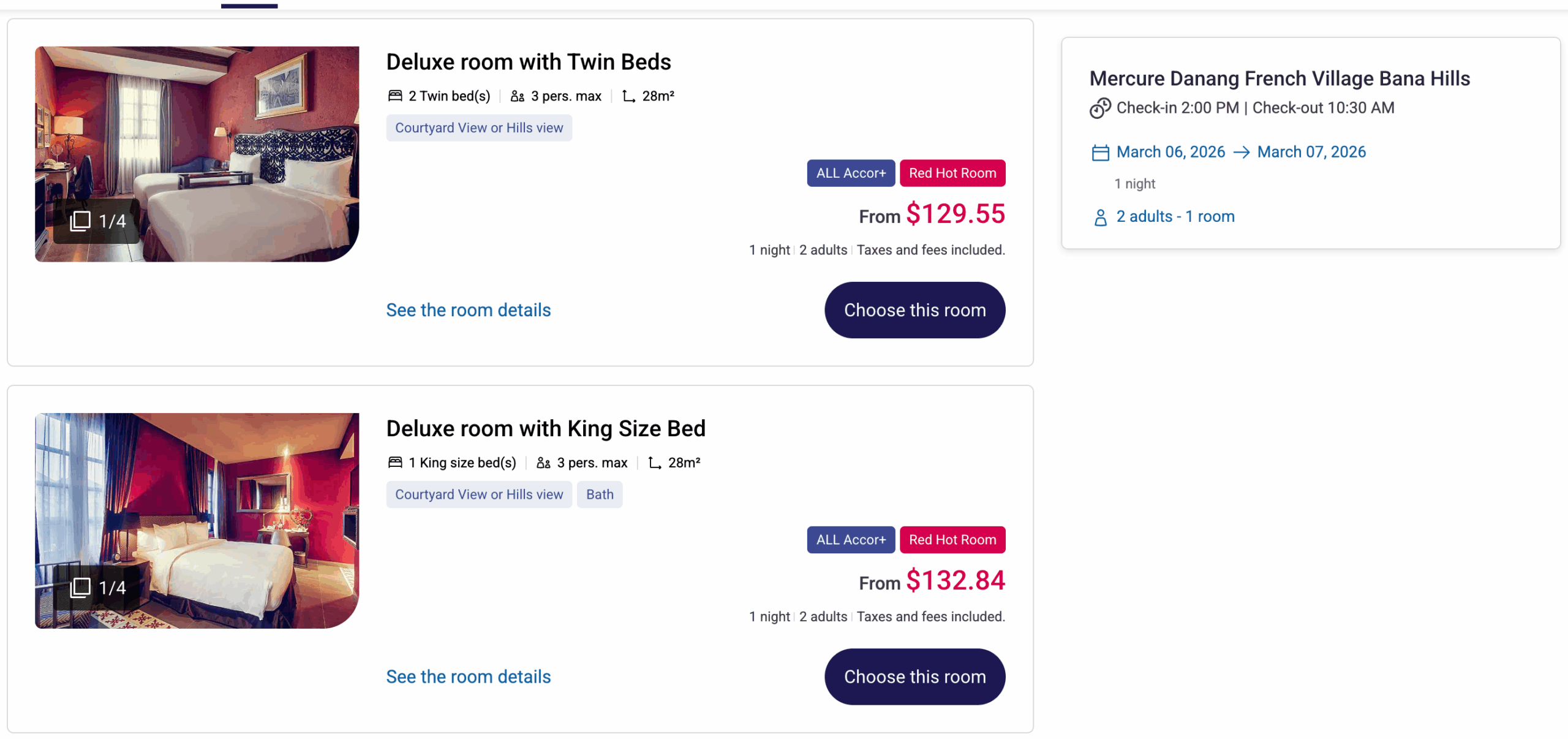 Mercure Danang French Village Bana Hills accor plus red hot room