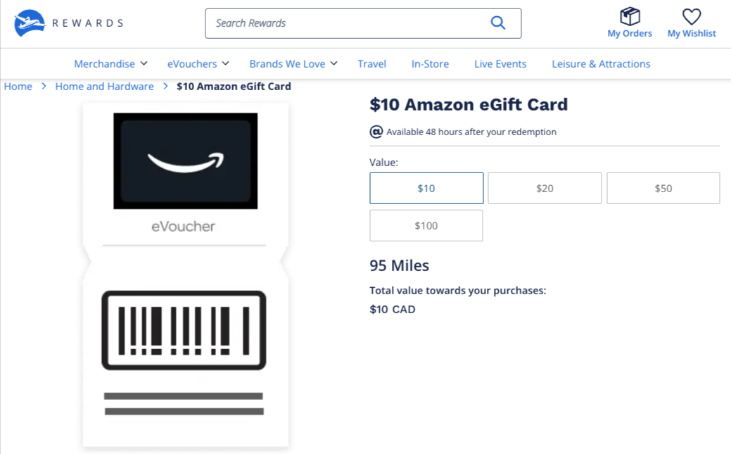 AIR MILES Amazon gift card redemption