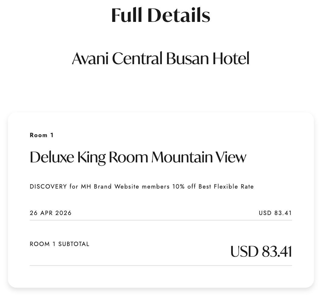 AVANI Central Busan booking screenshot
