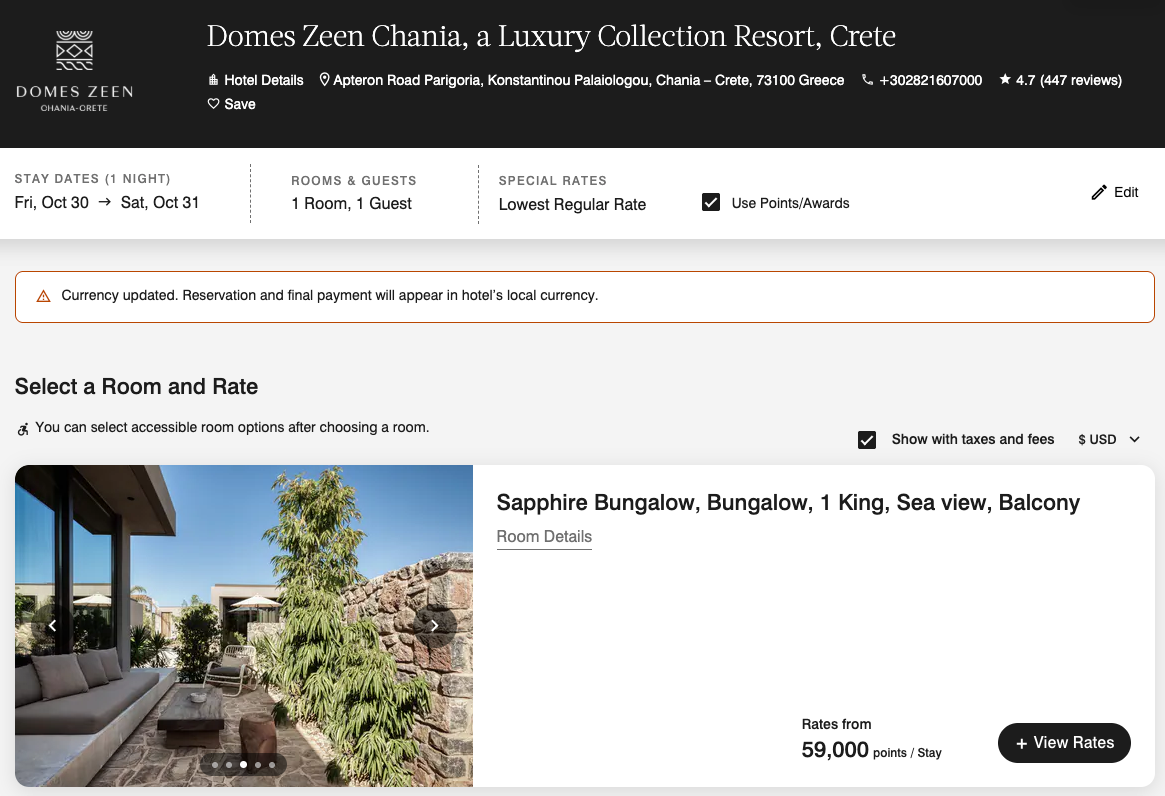 Domes Zeen Chania redemption pricing on Marriott.com