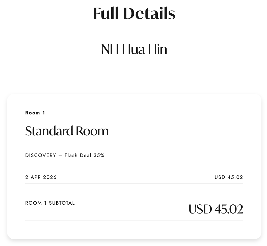 NH Hua Hin booking screenshot