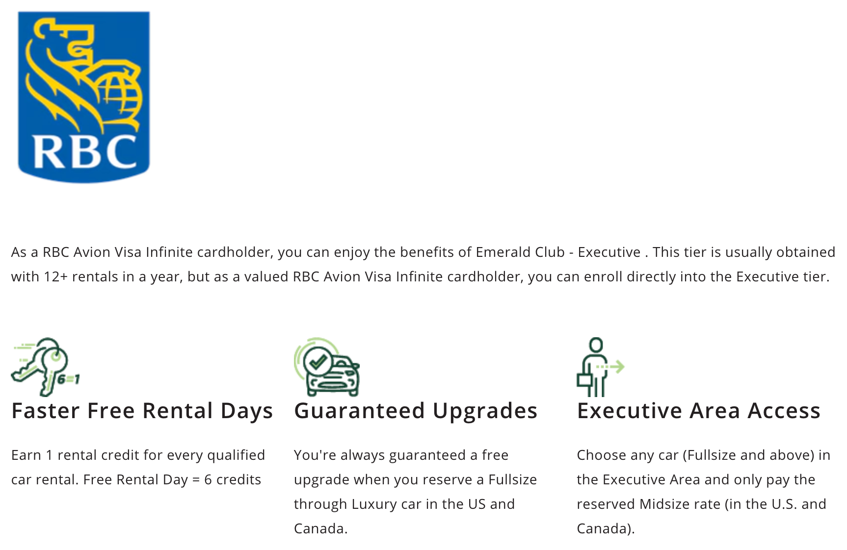 RBC Avion Visa Infinite National Car Rental Emerald Club Executive enrollment page