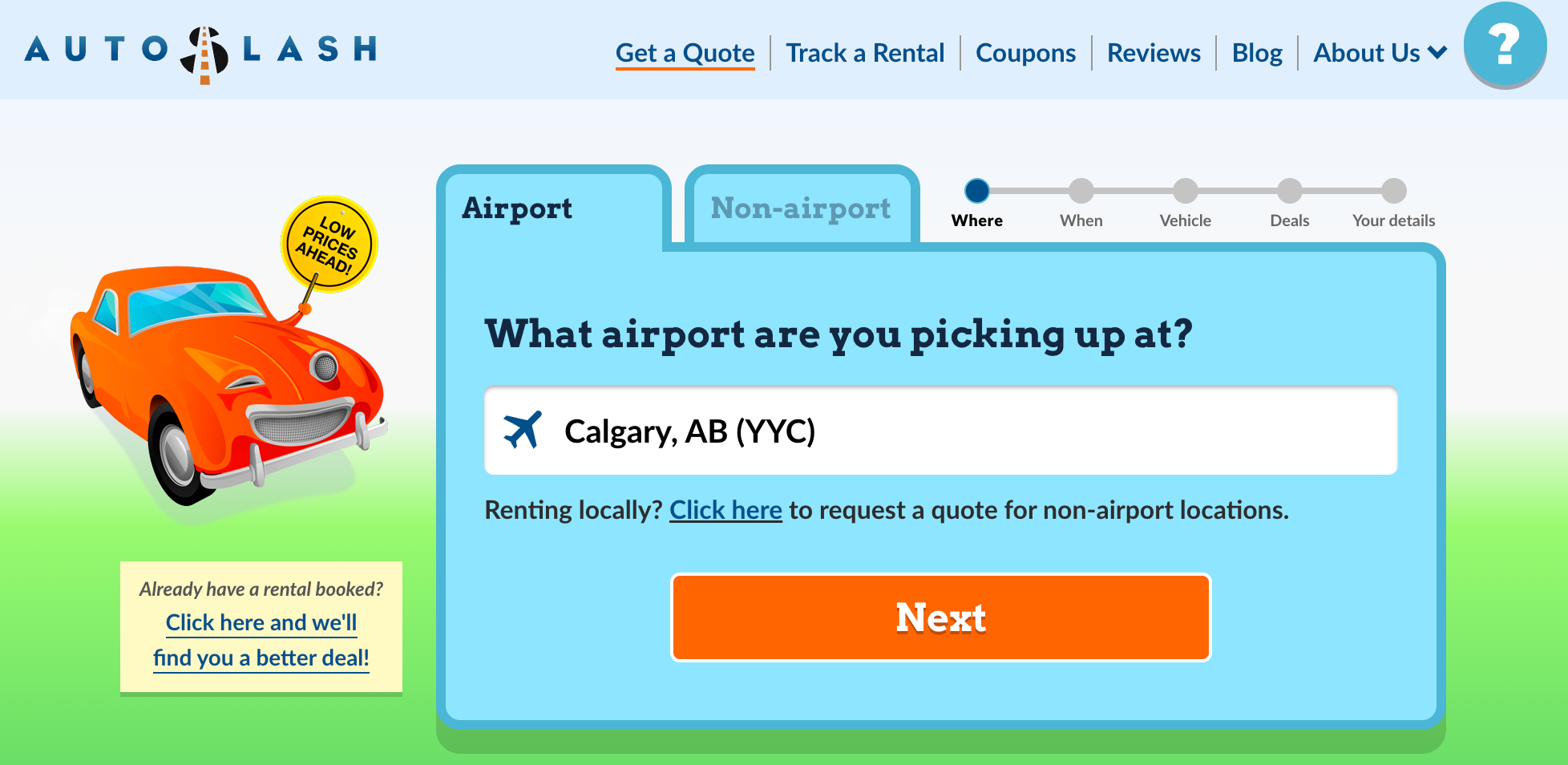 AutoSlash car rental price monitoring service main page