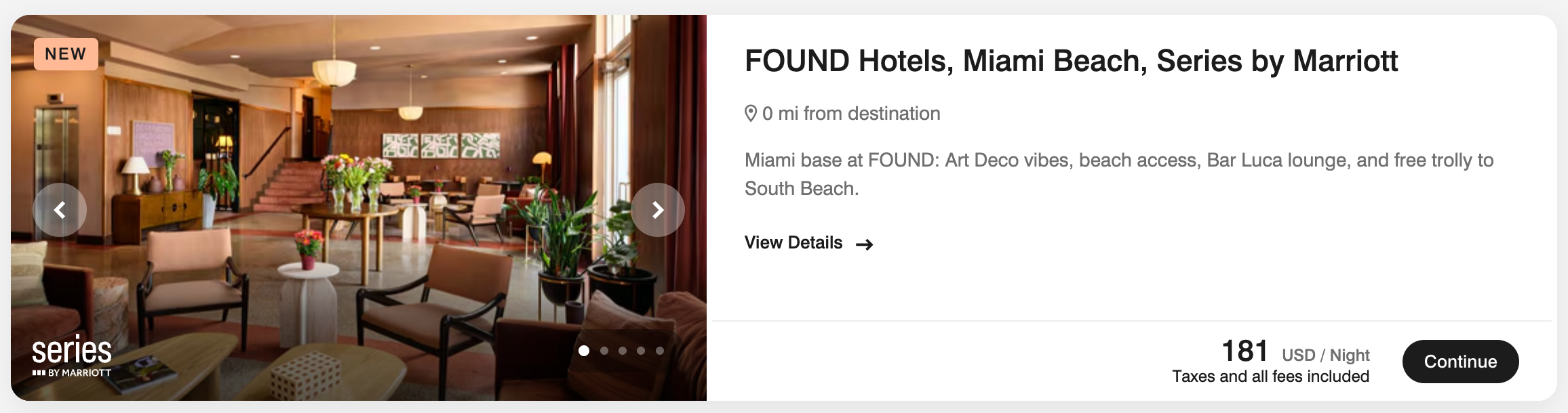 FOUND Hotels Miami Beach booking page on Marriott Bonvoy