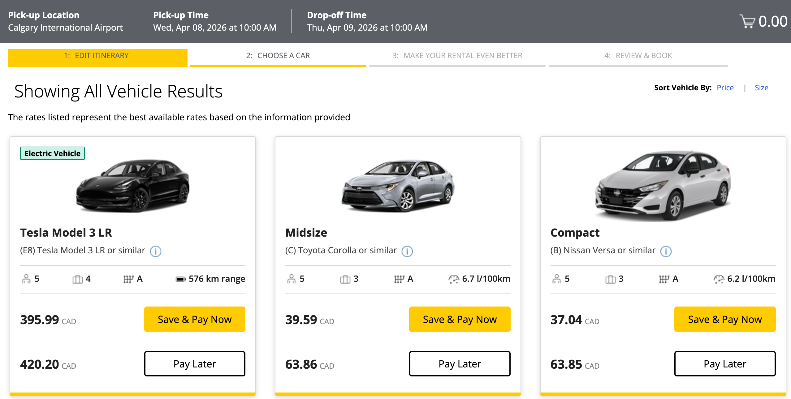 Hertz car rental rates with American Express Platinum discount at Calgary International Airport