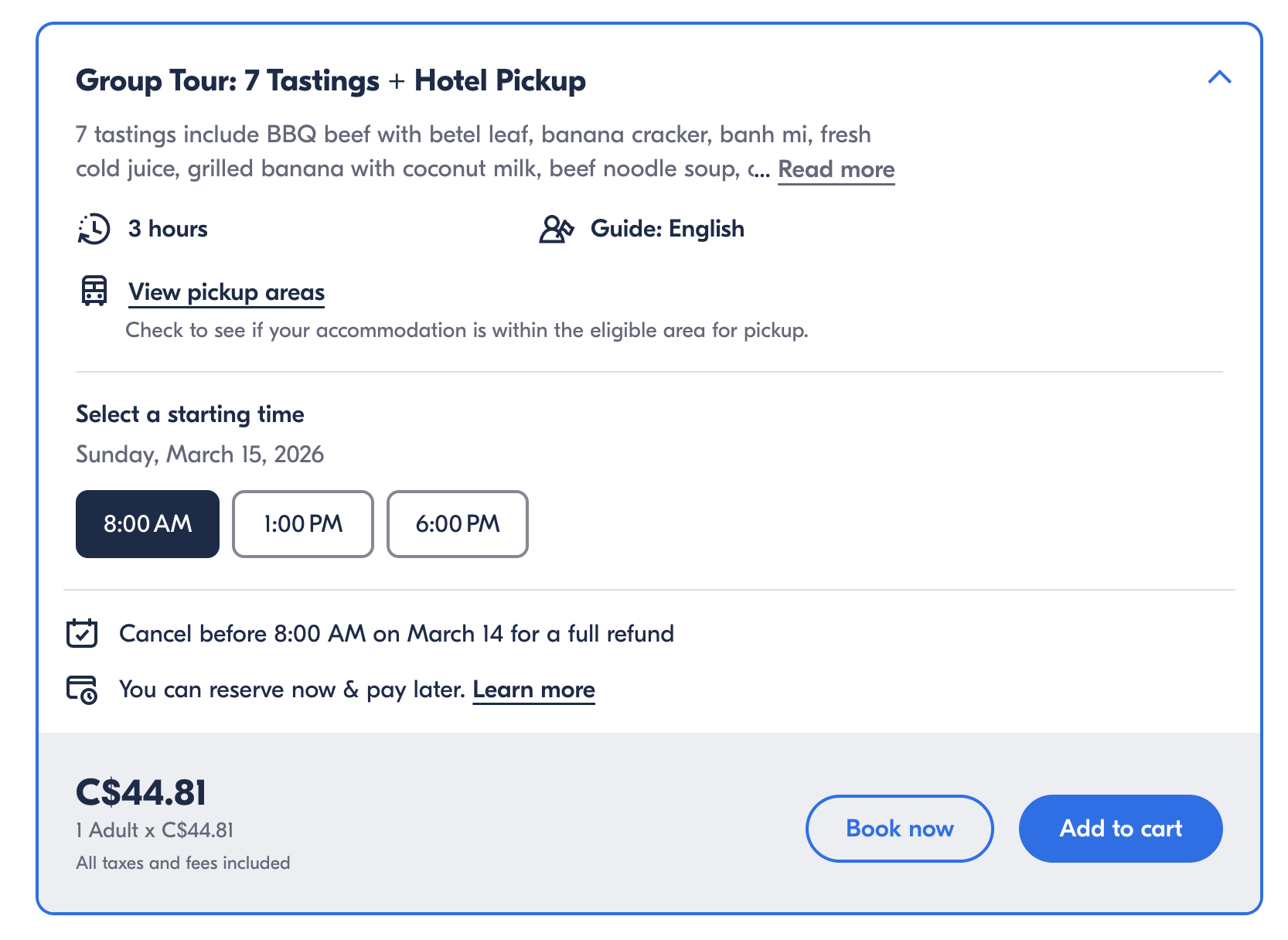 GetYourGuide booking confirmation for the Saigon scooter food tour