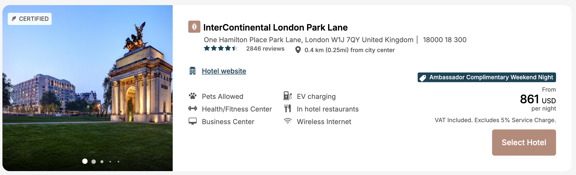 InterContinental London Park Lane redemption search results