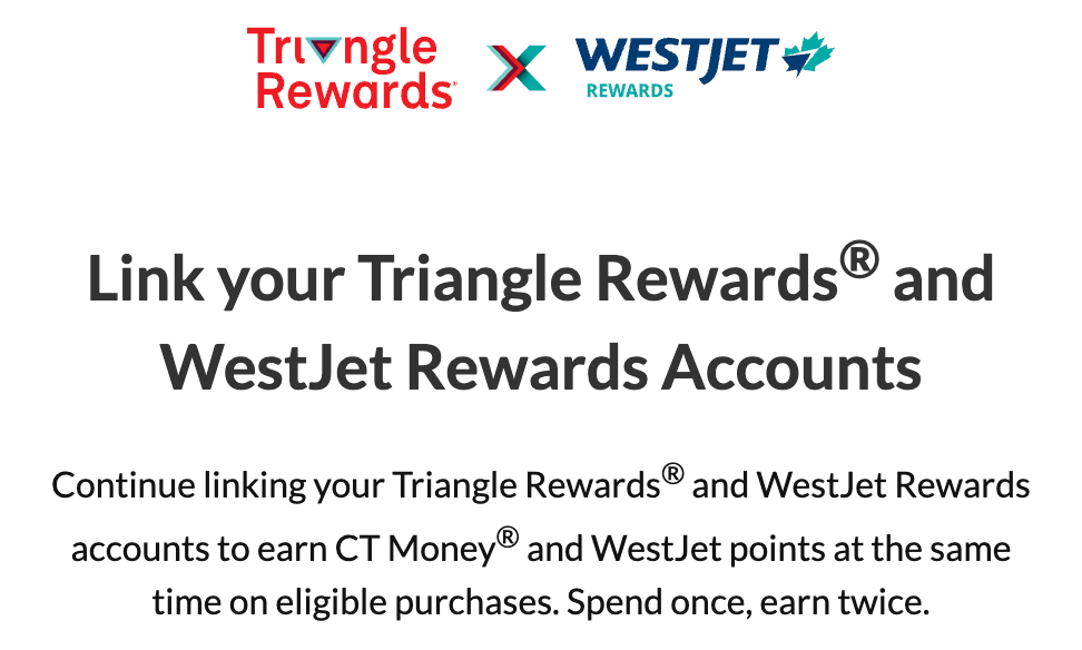 WestJet Rewards and Triangle Rewards account linking confirmation screen