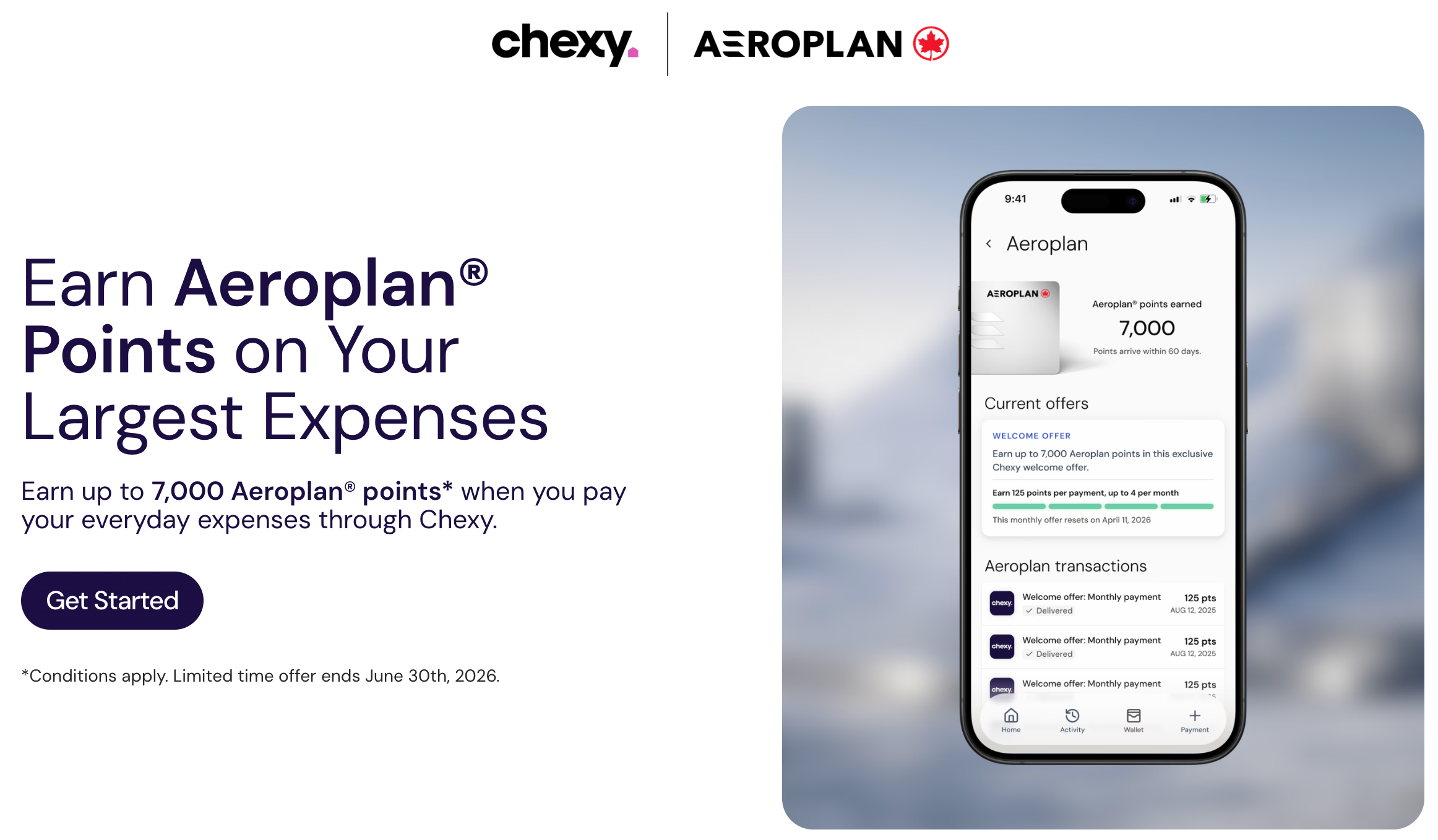Partnerschaft zwischen Chexy und Aeroplan – sammeln Sie innerhalb von 12 Monaten bis zu 7.000 Aeroplan-Punkte