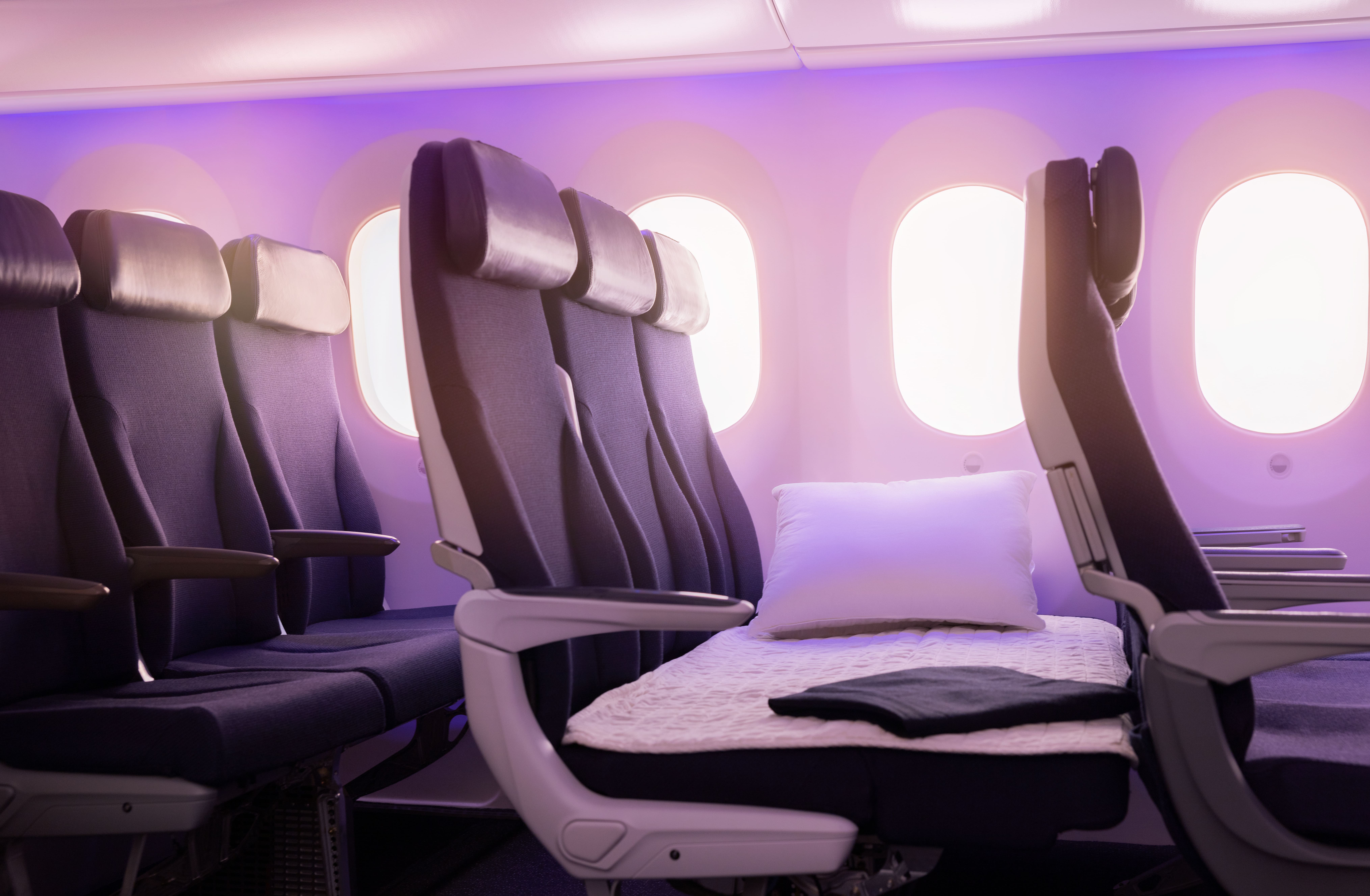 Air New Zealand Economy Skycouch row configured as a flat surface