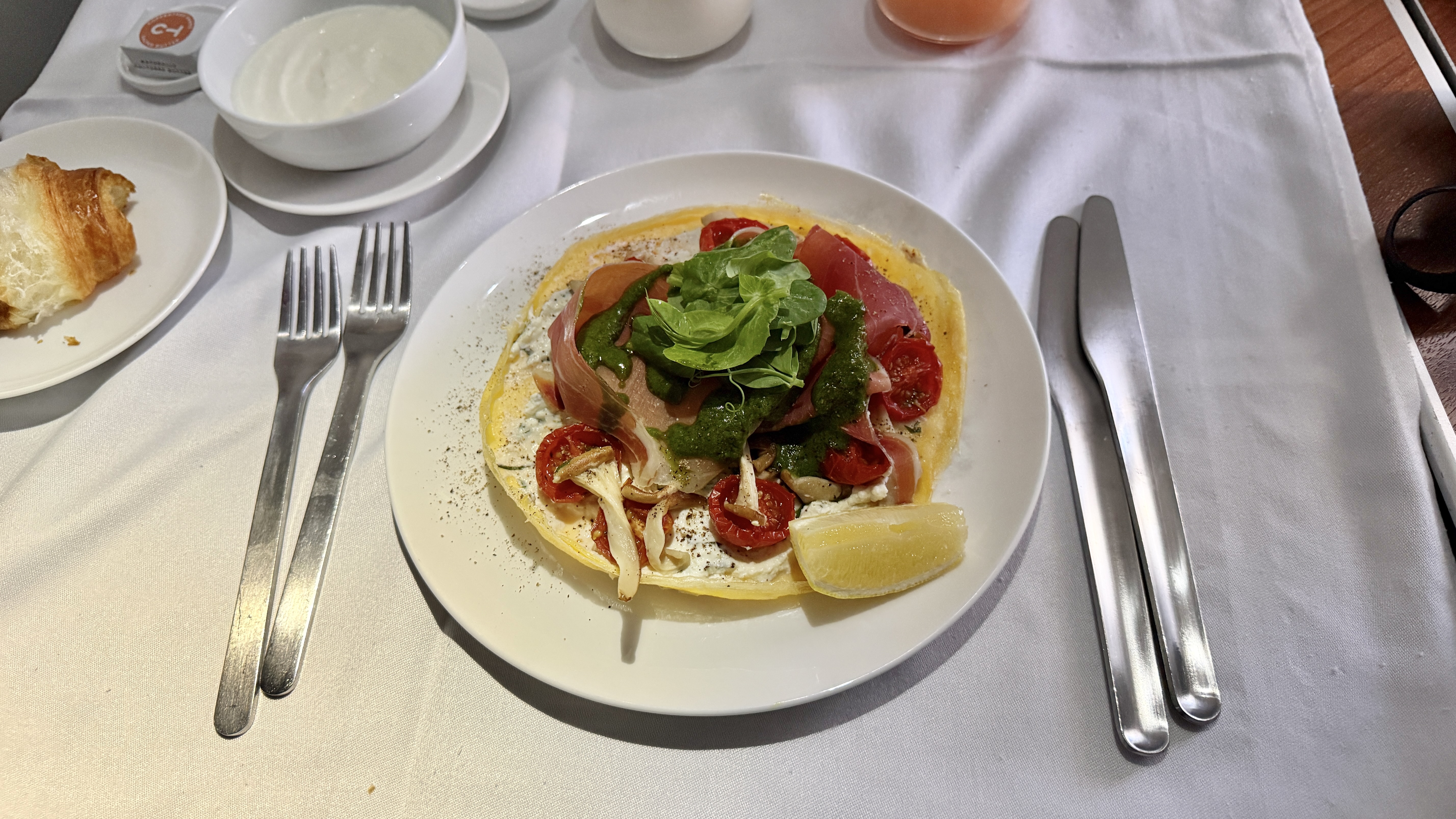 Qantas First Class breakfast