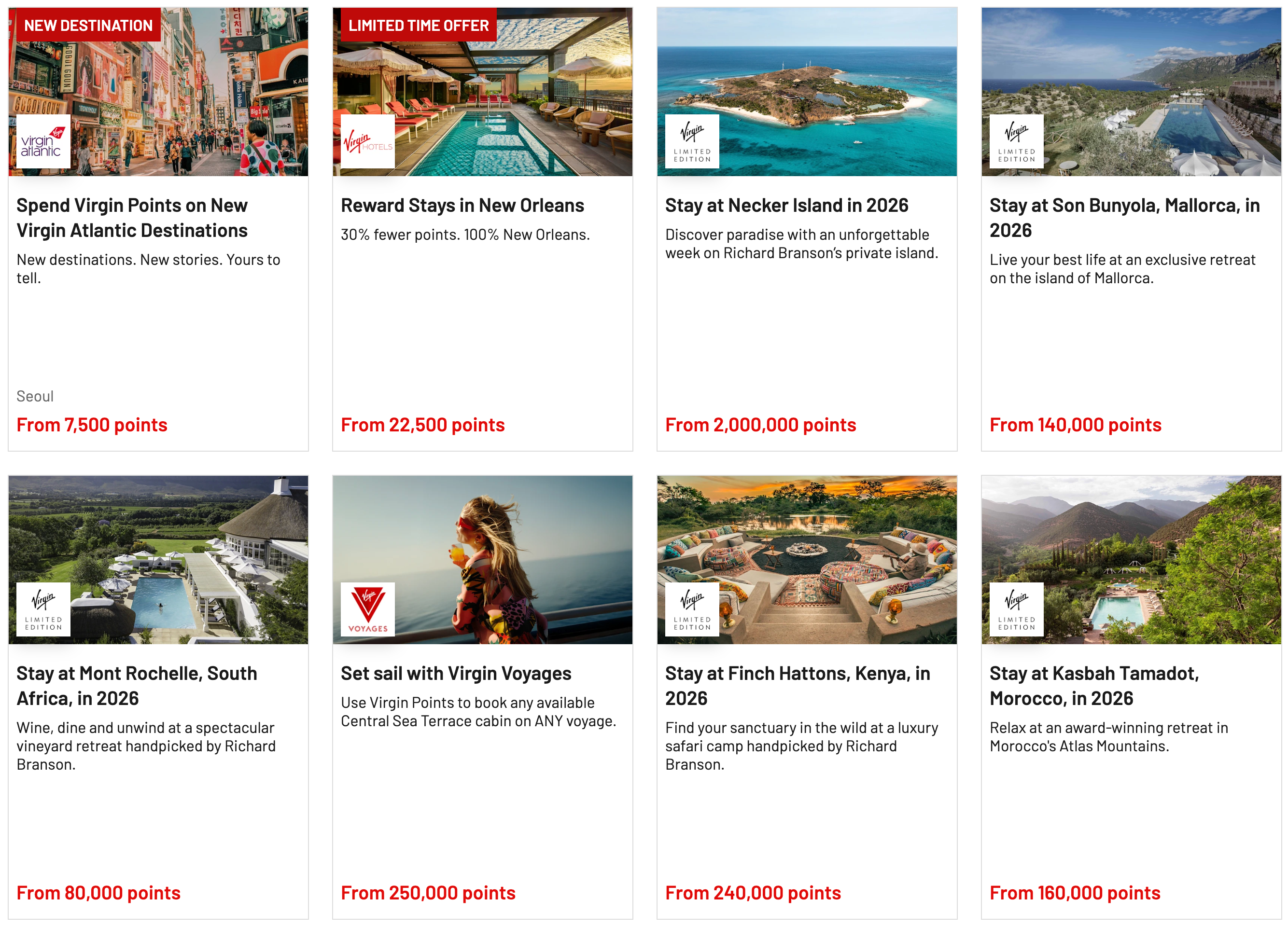 Spend Virgin Points through Virgin Red on experiences, cruises, and more