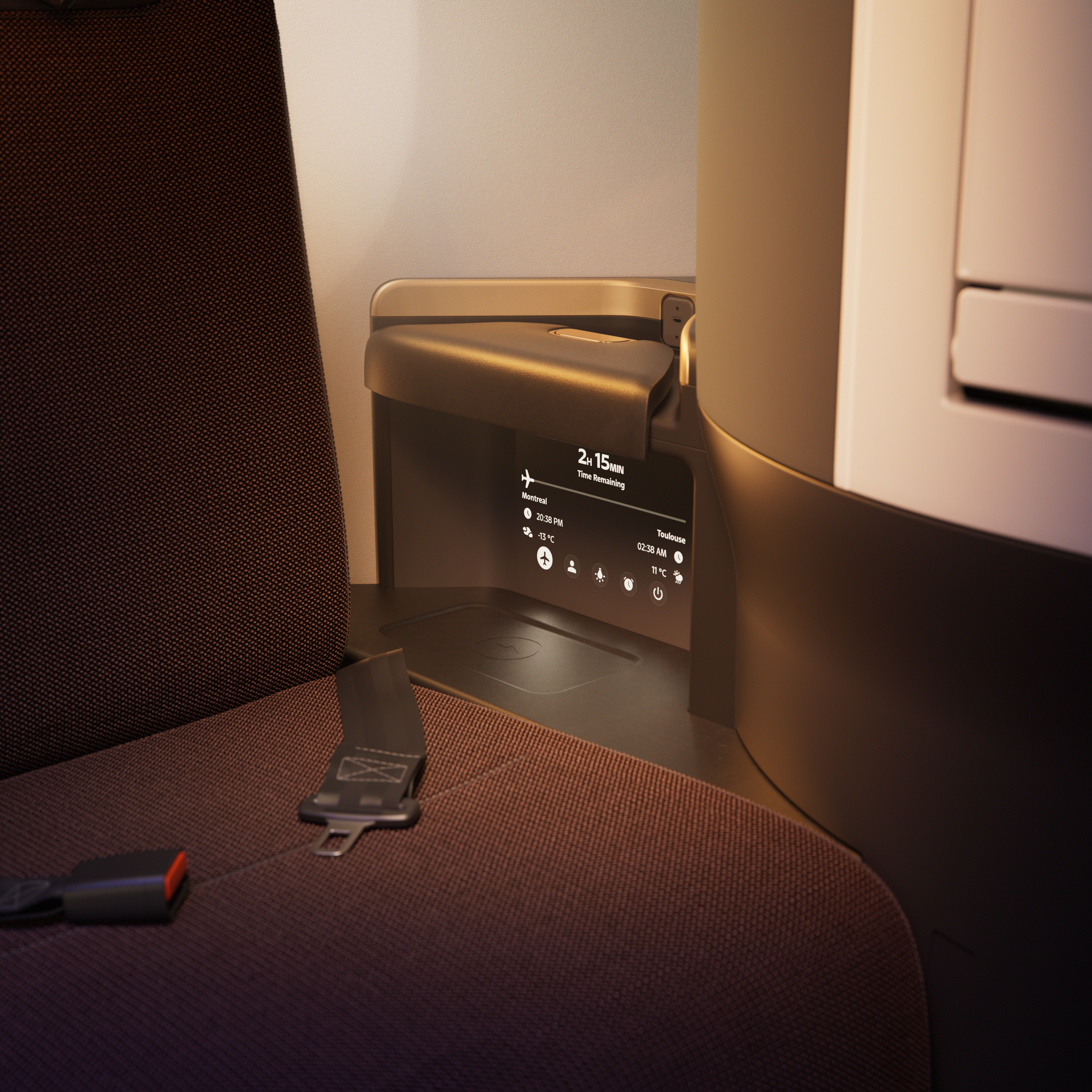 Air Canada Signature Class seat screen on the Airbus A321XLR