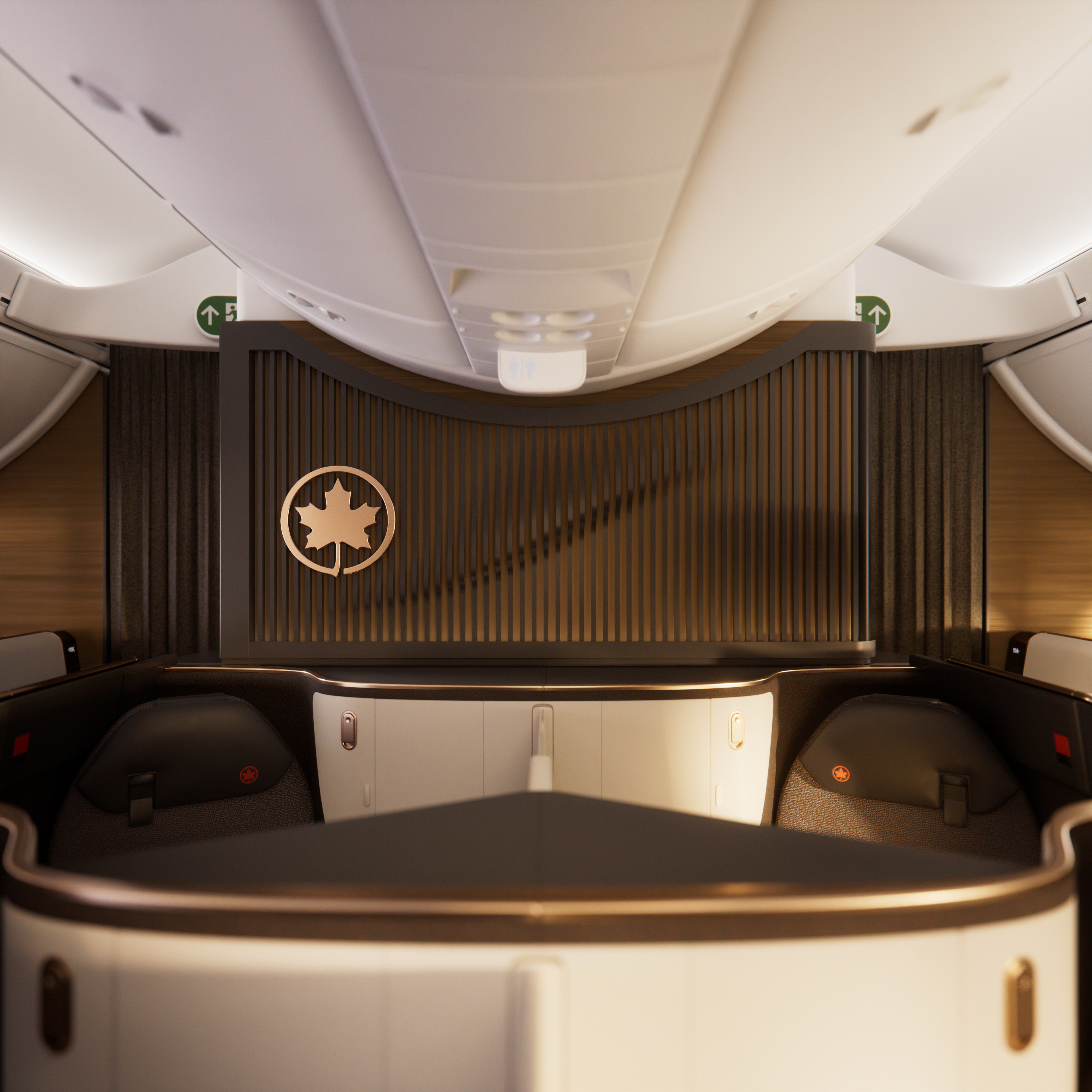 Boeing 787-10 premium cabin entrance feature wall with bronze Air Canada rondelle