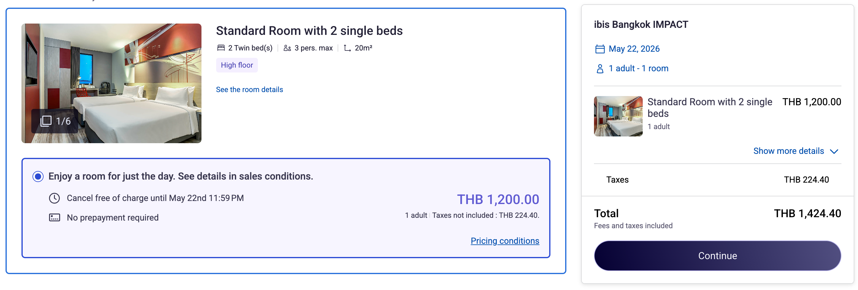 ibis Bangkok IMPACT day-use rate of THB 1,200 in the all.accor.com booking flow