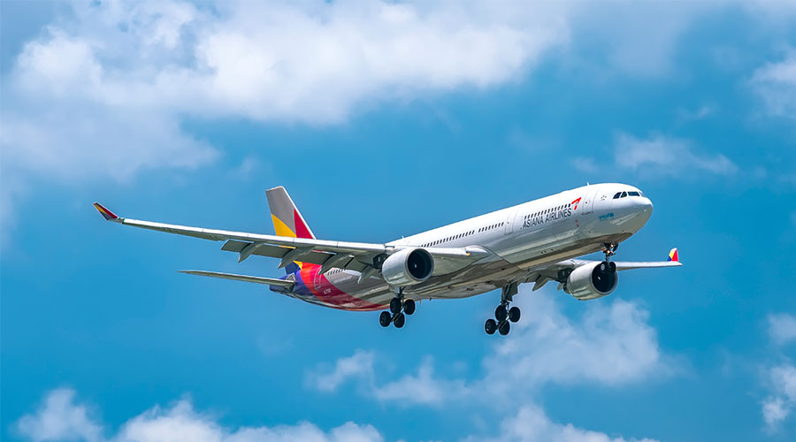 Asiana Airlines Airbus A330 on approach with chevron livery