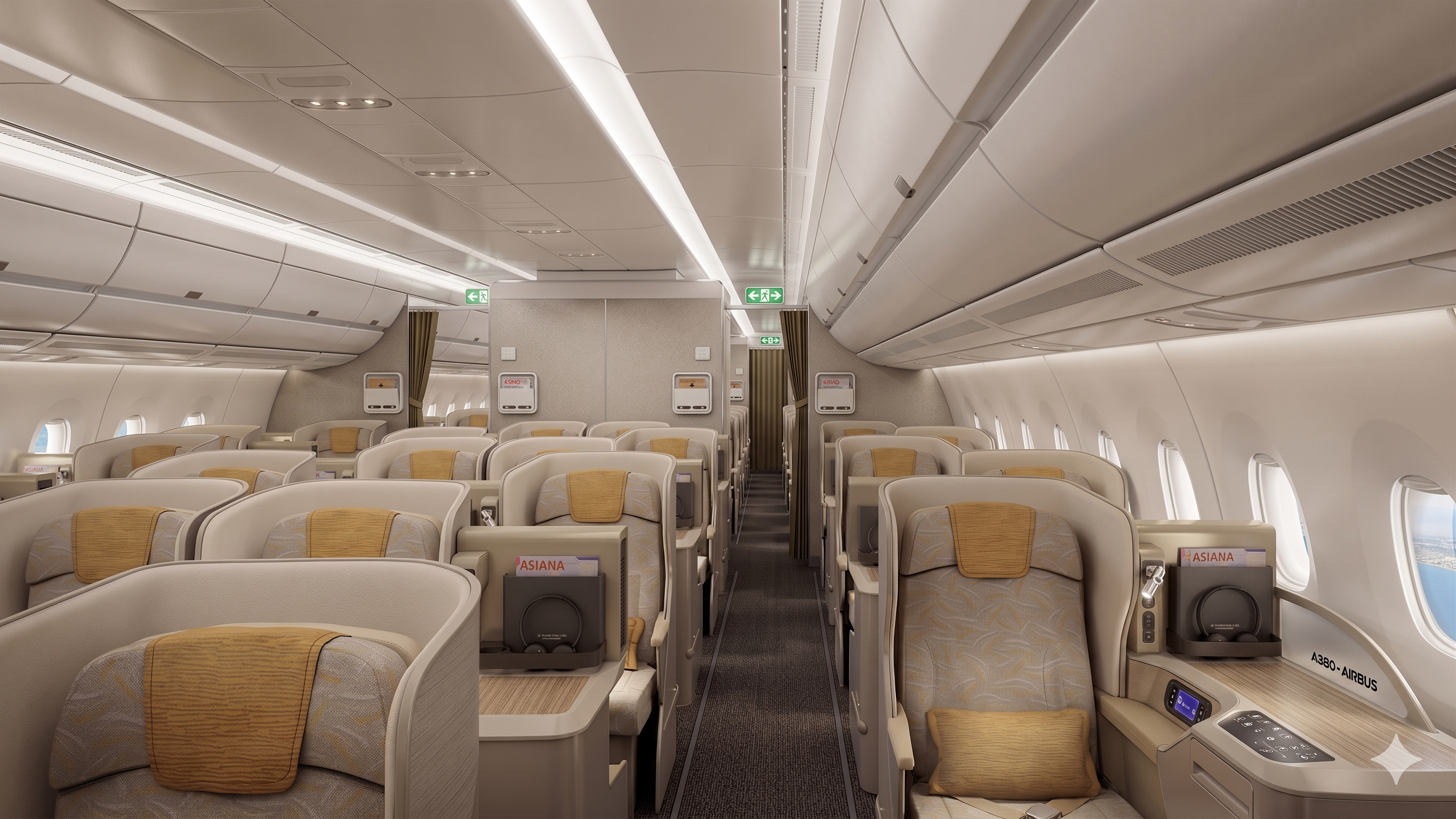 Asiana Airlines Airbus A350 business class cabin with staggered seats