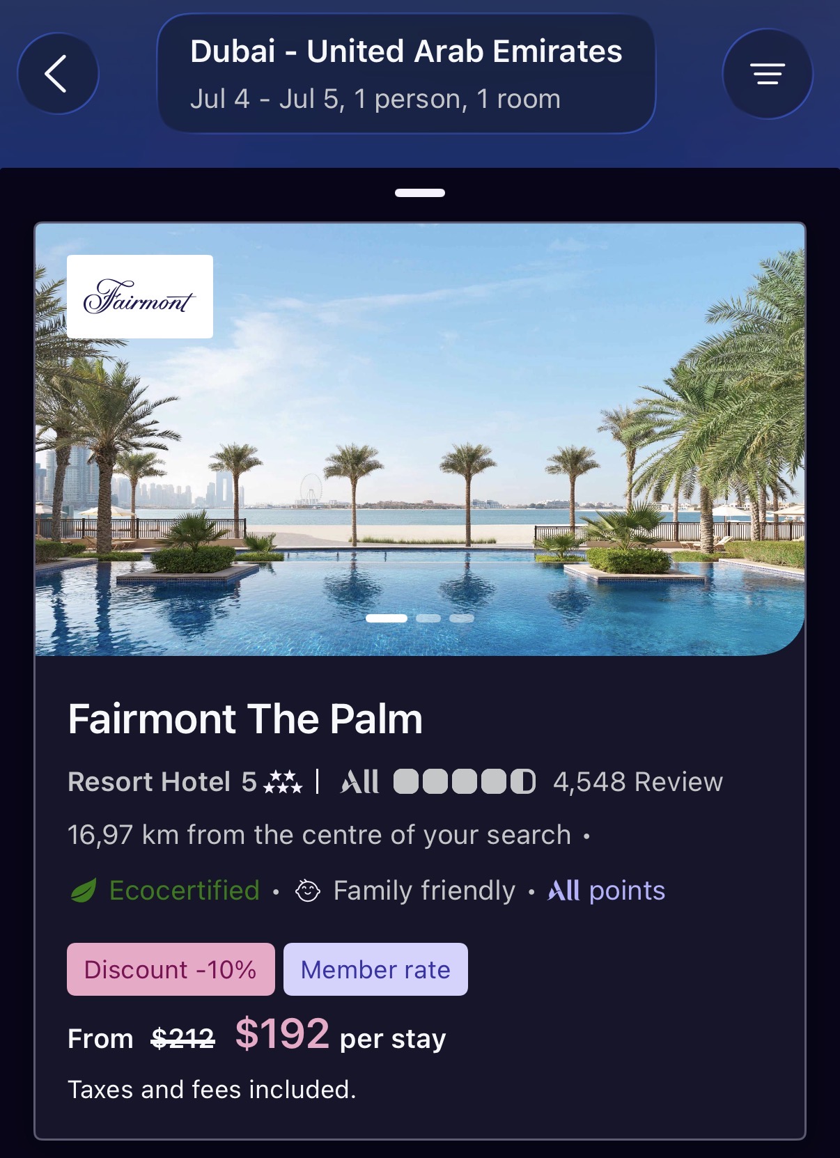 Fairmont The Palm Dubai showing a Red Hot Rooms member rate