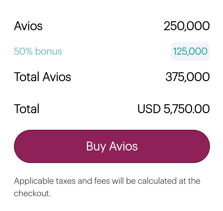 Qatar Avios Select Points 60 bonus checkout screen qatar avios buy points 50 bonus checkout