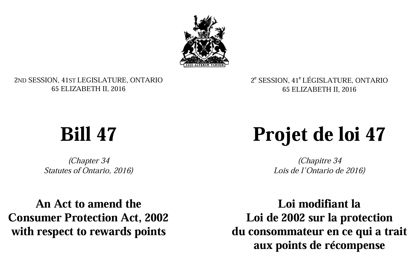 Ontario Bill 47, the Protecting Rewards Points Act, 2016
