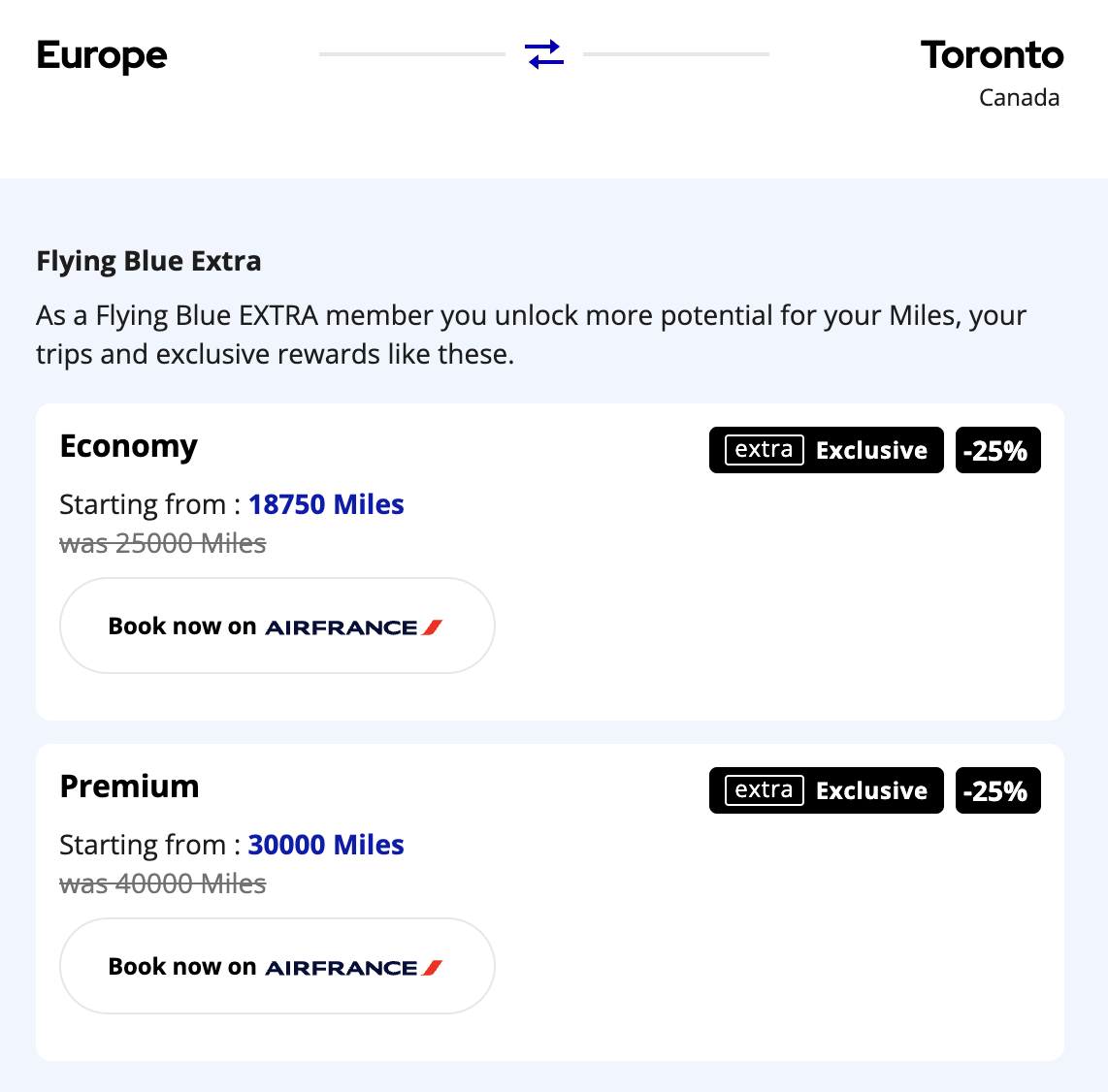 Flying Blue Promo Rewards June 2026 Toronto premium economy